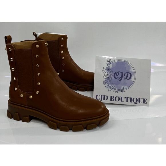 MICHAEL Michael Kors Shoes - MICHAEL Michael Kors Women's Ridley Studded Lug Sole Chelsea Boots - Luggage 6M